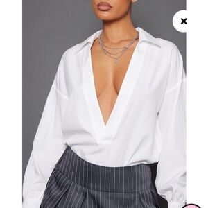 Pretty Little Thing V plunge blouse, white, size 4. Closet staple.
